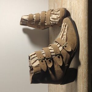 New Free People Ranger Calf Hair Zebra Print Strappy Ankle Boots Eur 38